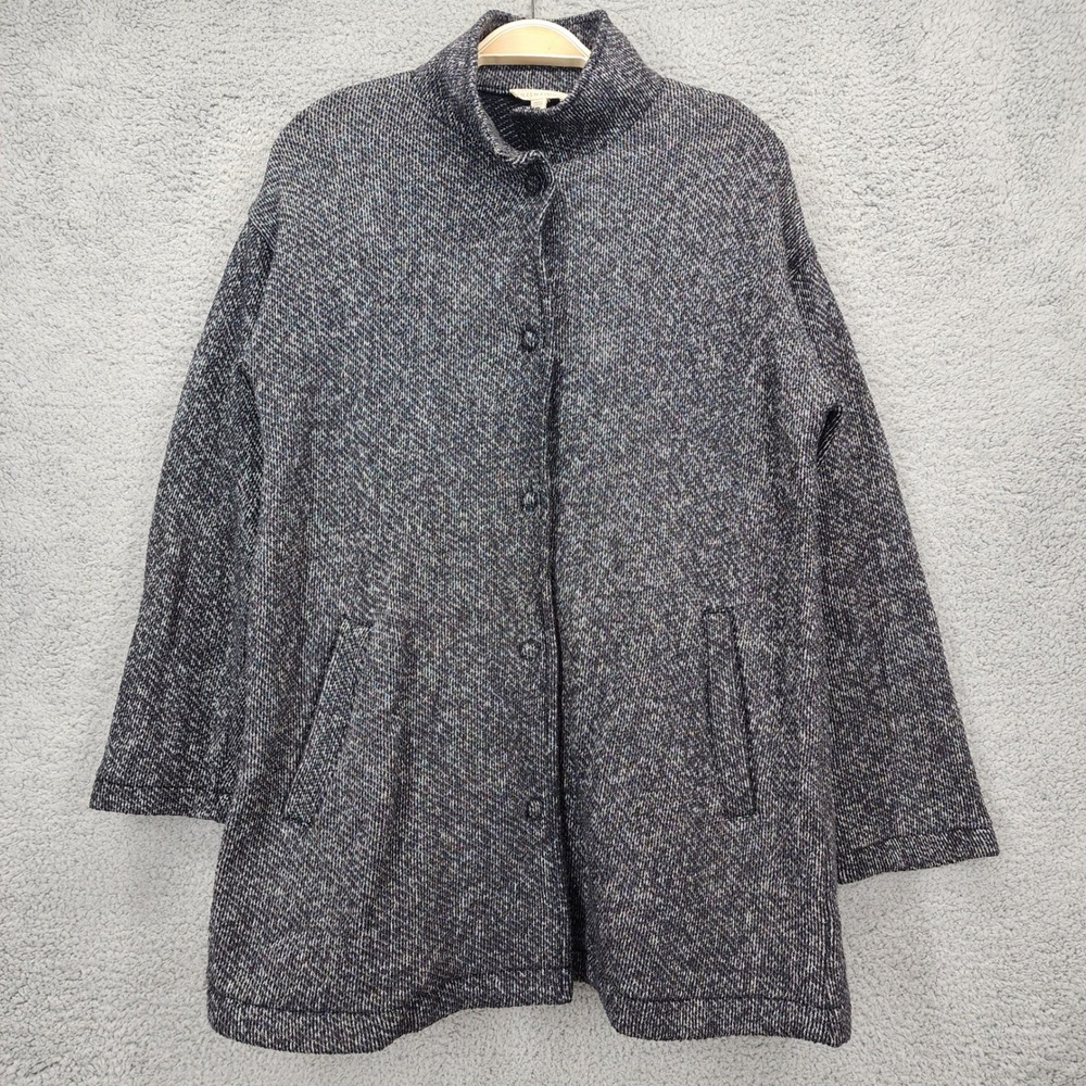 EILEEN FISHER Knit Organic Cotton‎ Button Front Cardigan Sweater XXS Grey Black